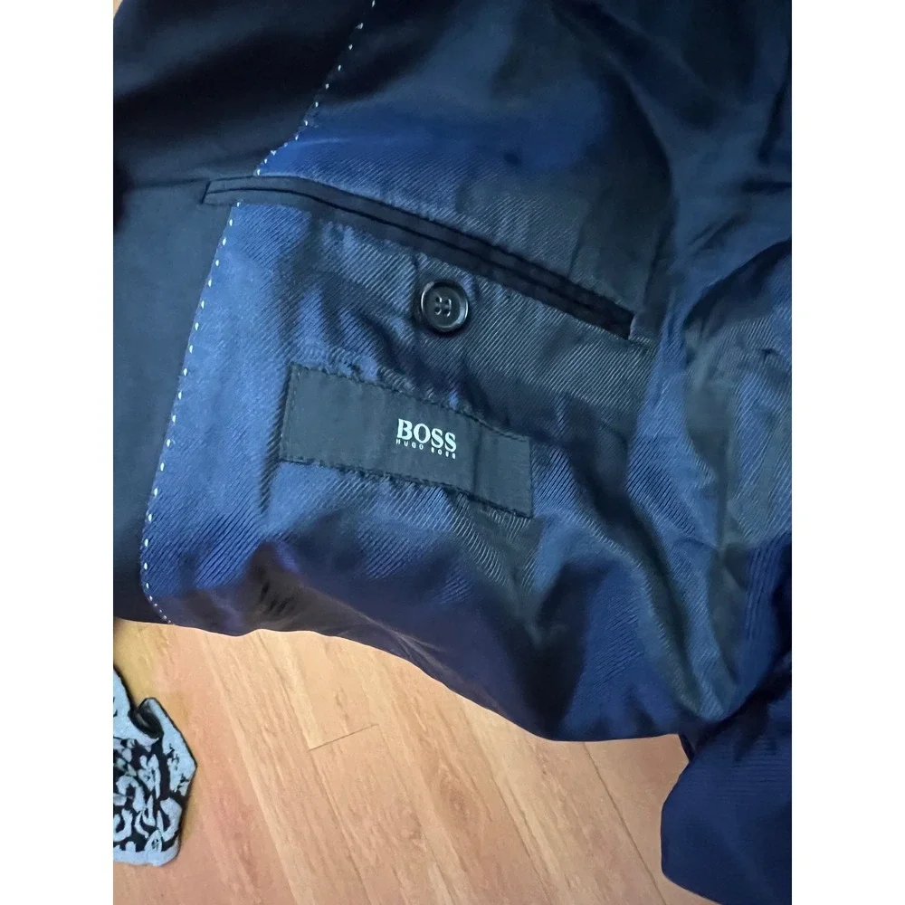 Hugo Boss‎ Pasolini Movie Mens Blazer Super 100 Virgin Wool Black Jacket 42L USA